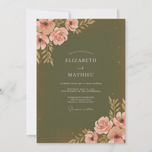 Invitation Mariage peint de corail moussu (Devant)