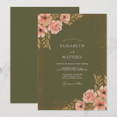 Invitation Mariage peint de corail moussu (Devant / Derrière)