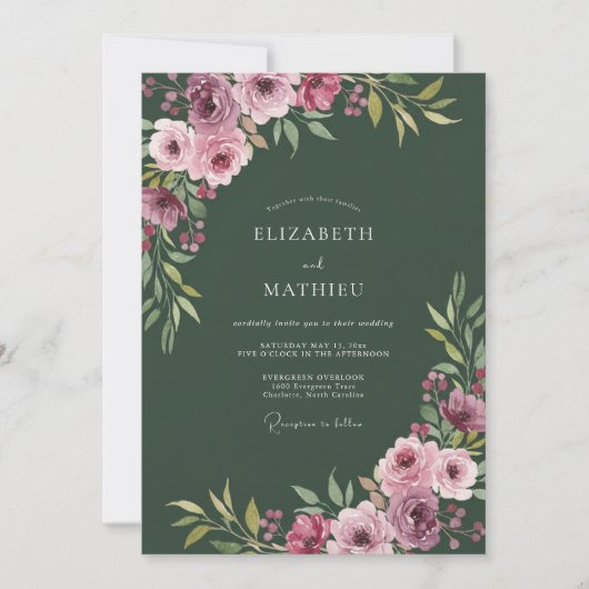 Invitation Mariage Peint de la Forêt Magenta (Devant)