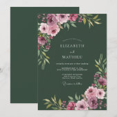 Invitation Mariage Peint de la Forêt Magenta (Devant / Derrière)