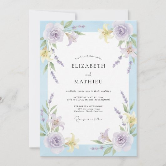 Invitation Mariage Peint de Lavande et de Pervenche (Devant)