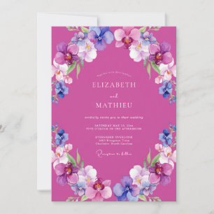 Invitation Mariage peint de l'orchidée magenta Cottagecore