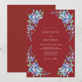 Invitation Mariage Peint de Mariage Pourpre et Pervenche (Devant / Derrière)