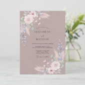 Invitation Mariage peint de Pampas Taupe (Debout devant)
