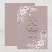 Invitation Mariage peint de Pampas Taupe (Devant / Derrière)