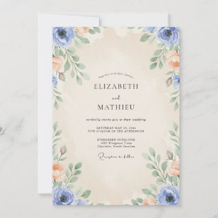 Invitation Mariage peint de pêche rose Pervenche