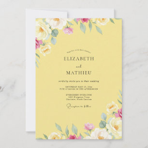 Invitation Mariage peint de pivoine jaune tropicale