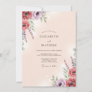 Invitation Mariage peint de prune bordeaux profond
