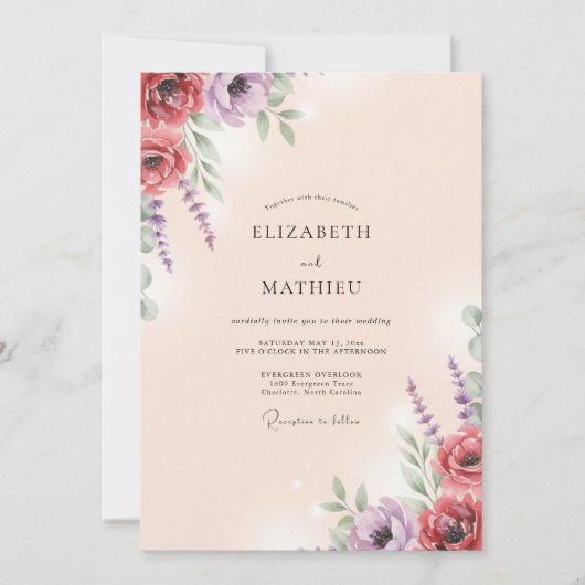 Invitation Mariage peint de prune bordeaux profond (Devant)
