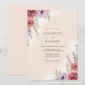 Invitation Mariage peint de prune bordeaux profond (Devant / Derrière)