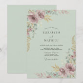 Invitation Mariage peint de prune céladon (Devant / Derrière)