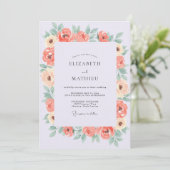 Invitation Mariage peint de renoncules au corail doux (Debout devant)