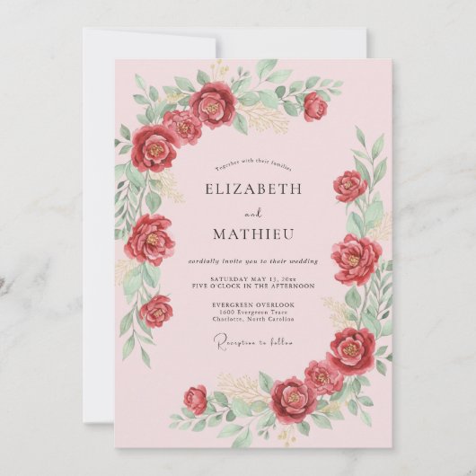 Invitation Mariage peint de rubis cramoisi (Devant)