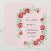 Invitation Mariage peint de rubis cramoisi (Devant / Derrière)