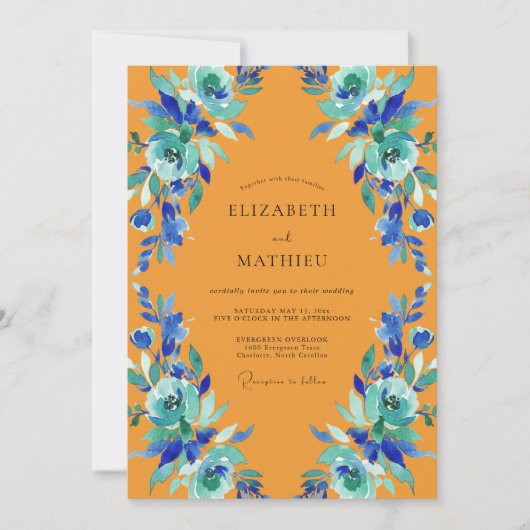 Invitation Mariage Peint de Souci et de Sarcelle (Devant)