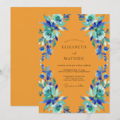 Invitation Mariage Peint de Souci et de Sarcelle (Devant / Derrière)