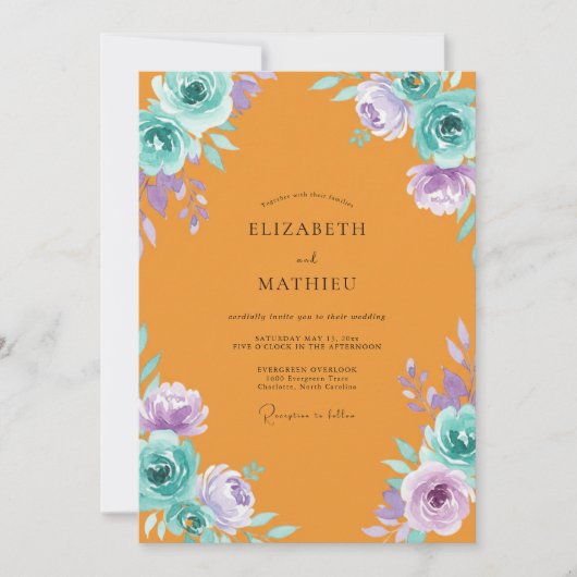Invitation Mariage Peint de Souci Violet (Devant)