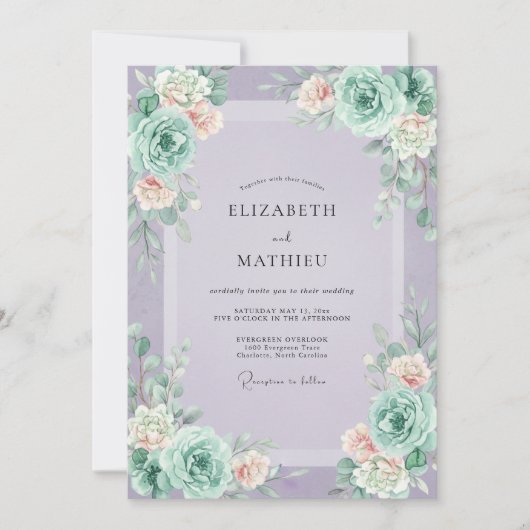 Invitation Mariage peint de succulente lilas (Devant)