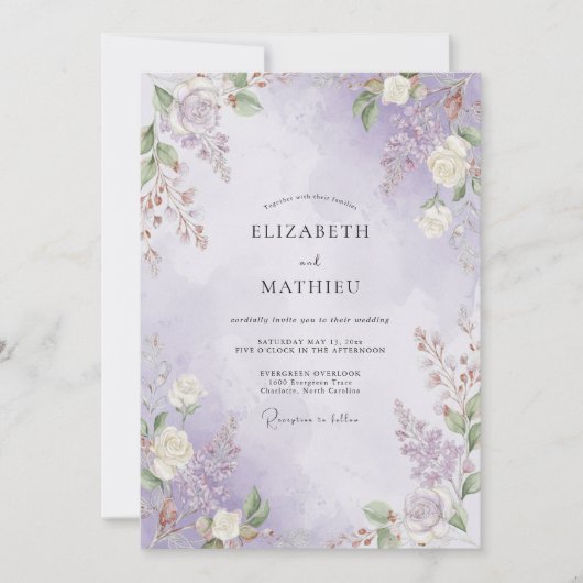 Invitation Mariage peint de violet pâle (Devant)