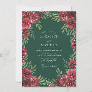 Invitation Mariage peint d'émeraude cramoisie