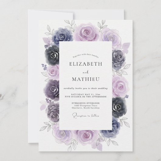 Invitation Mariage peint d'indigo améthyste (Devant)