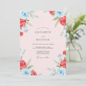 Invitation Mariage peint écarlate et céleste (Debout devant)