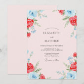 Invitation Mariage peint écarlate et céleste (Devant / Derrière)