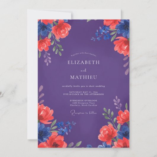 Invitation Mariage peint écarlate prune (Devant)