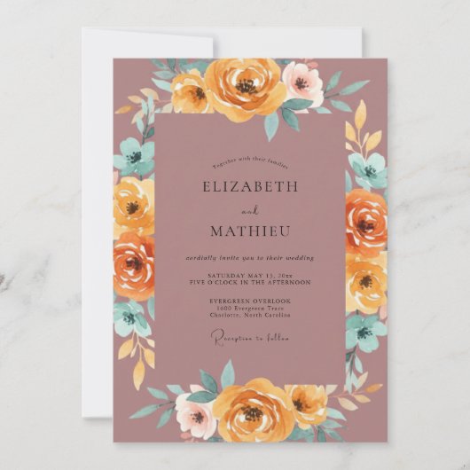 Invitation Mariage peint en ambre mauve (Devant)