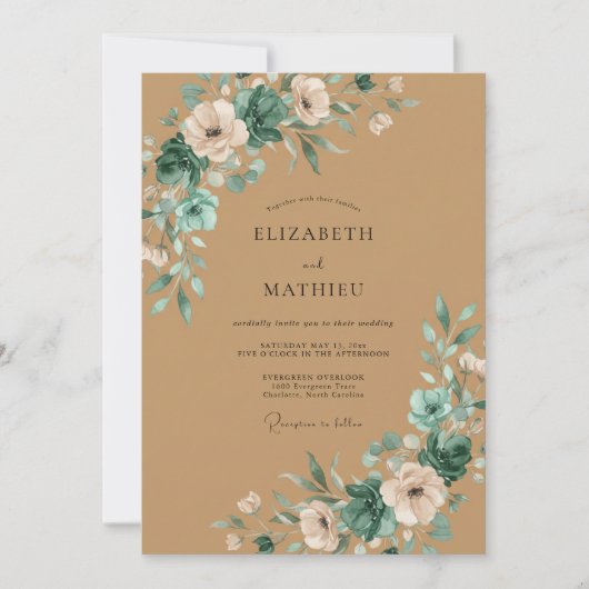 Invitation Mariage peint en Aqua Brun (Devant)