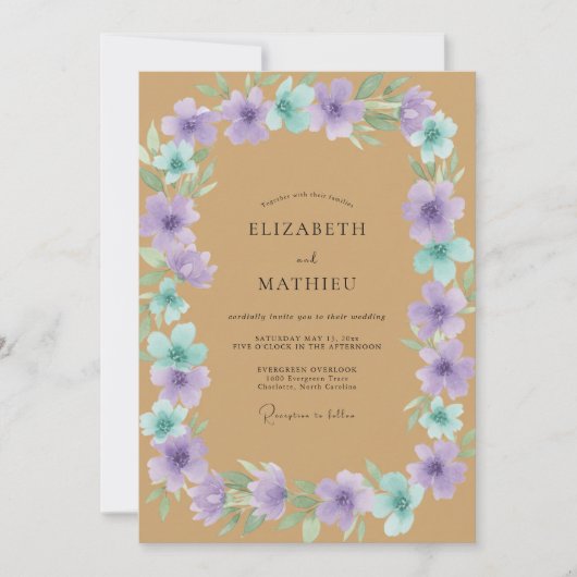 Invitation Mariage peint en Aqua Violet (Devant)