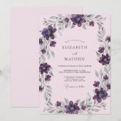 Invitation Mariage peint en argent et prune (Devant / Derrière)