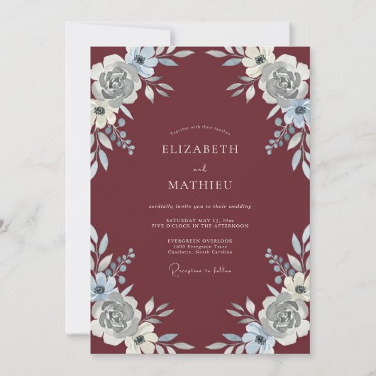 Invitation Mariage Peint en Argent Marron (Devant)