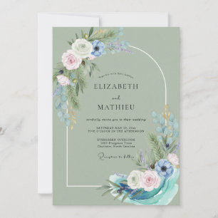 Invitation Mariage peint en azur céladon