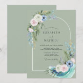 Invitation Mariage peint en azur céladon (Devant / Derrière)