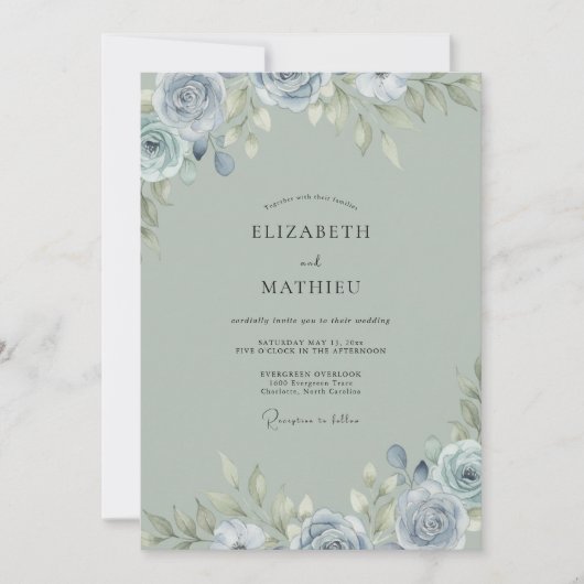 Invitation Mariage peint en bleu acier (Devant)