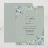 Invitation Mariage peint en bleu acier (Devant / Derrière)