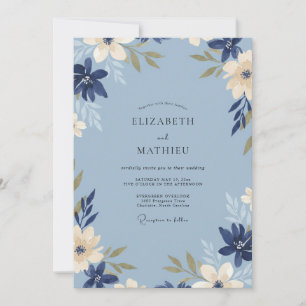 Invitation Mariage peint en bleu acier marine