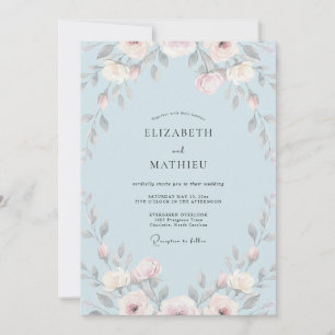 Invitation Mariage Peint en Bleu Brume