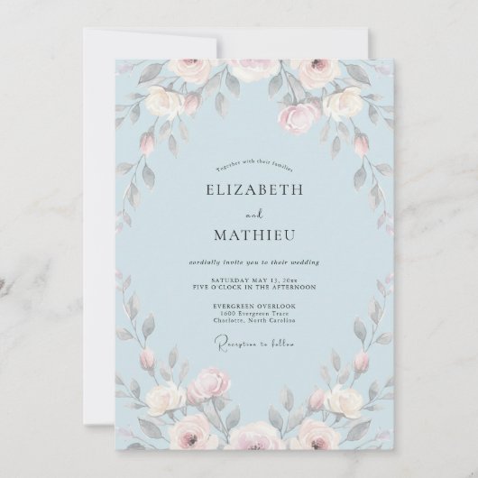 Invitation Mariage Peint en Bleu Brume (Devant)