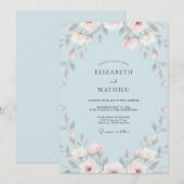 Invitation Mariage Peint en Bleu Brume (Devant / Derrière)