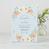 Invitation Mariage peint en bleu pêche poudré (Debout devant)