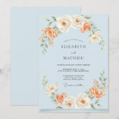 Invitation Mariage peint en bleu pêche poudré (Devant / Derrière)