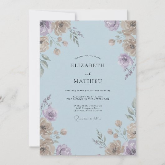 Invitation Mariage Peint en Bleu Poudre (Devant)