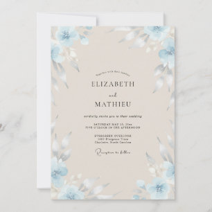 Invitation Mariage peint en bleu poudre de champagne