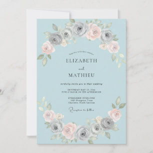 Invitation Mariage Peint en Bleu Poudré Sourd