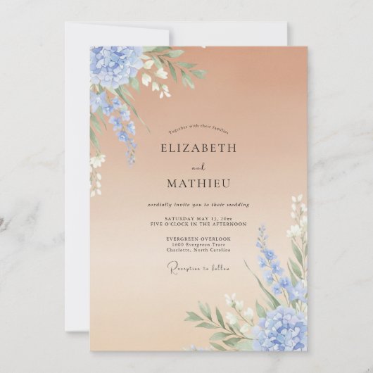 Invitation Mariage Peint en Brun Pervenche (Devant)