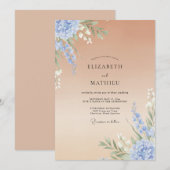 Invitation Mariage Peint en Brun Pervenche (Devant / Derrière)