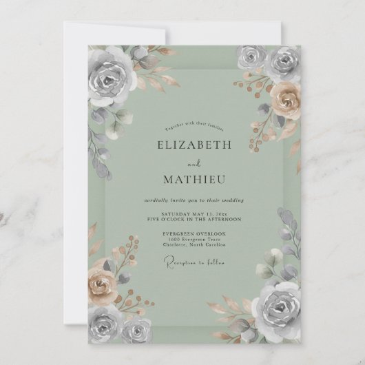 Invitation Mariage peint en céladon (Devant)