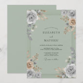 Invitation Mariage peint en céladon (Devant / Derrière)